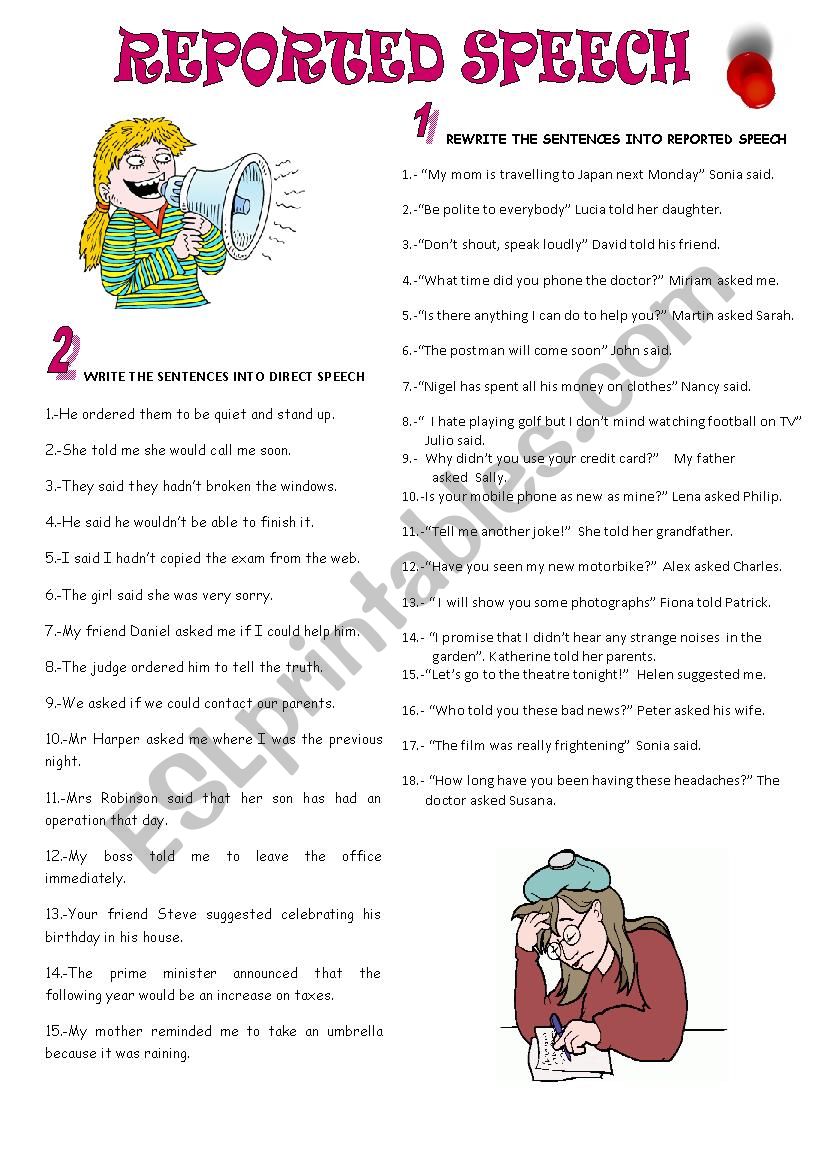 REPORTED SPEECH worksheet