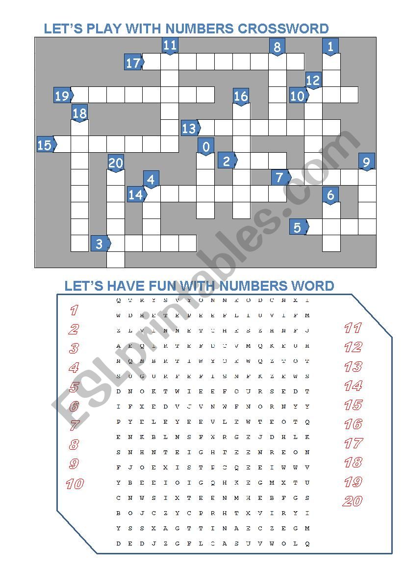 Number crossword and word search