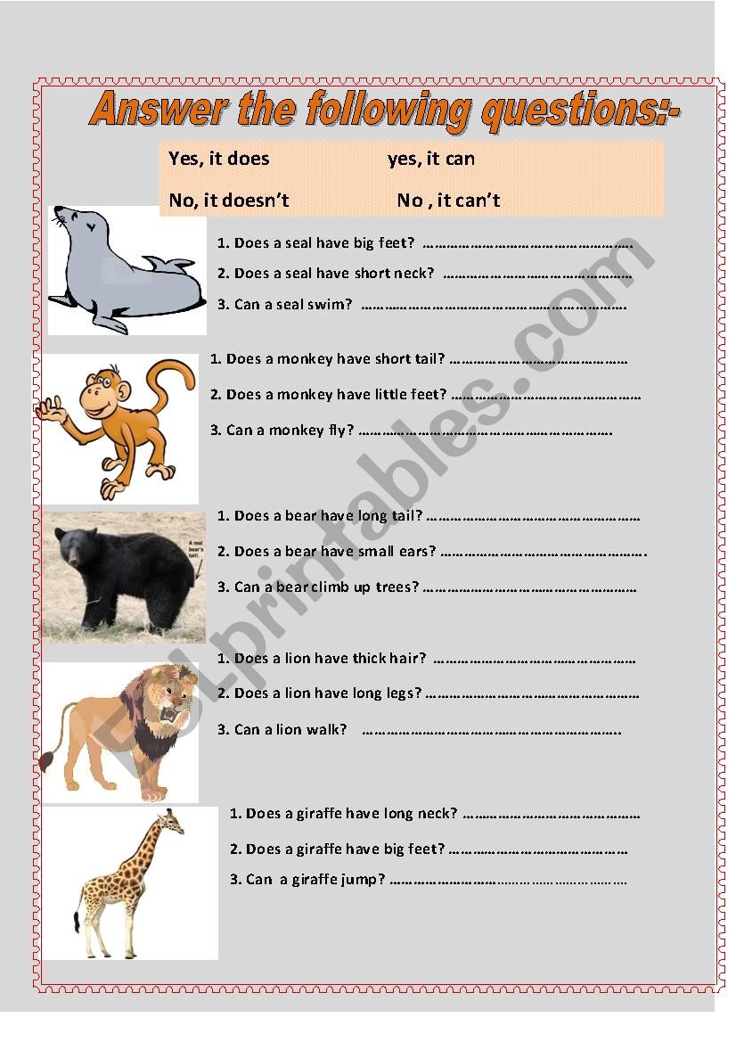 animals  worksheet