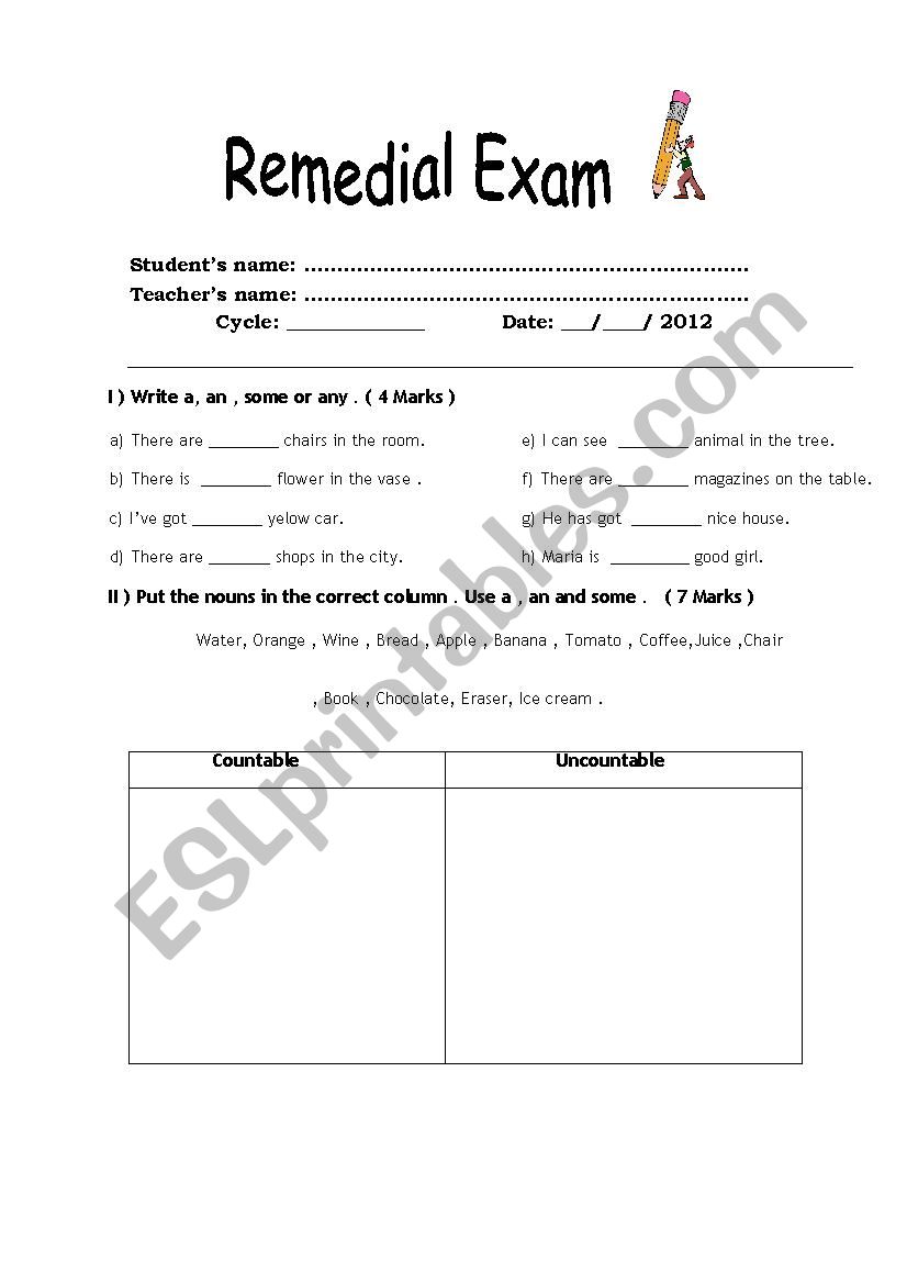 Remedial exam : There is , There are , There isnt, There aren t and present progressive