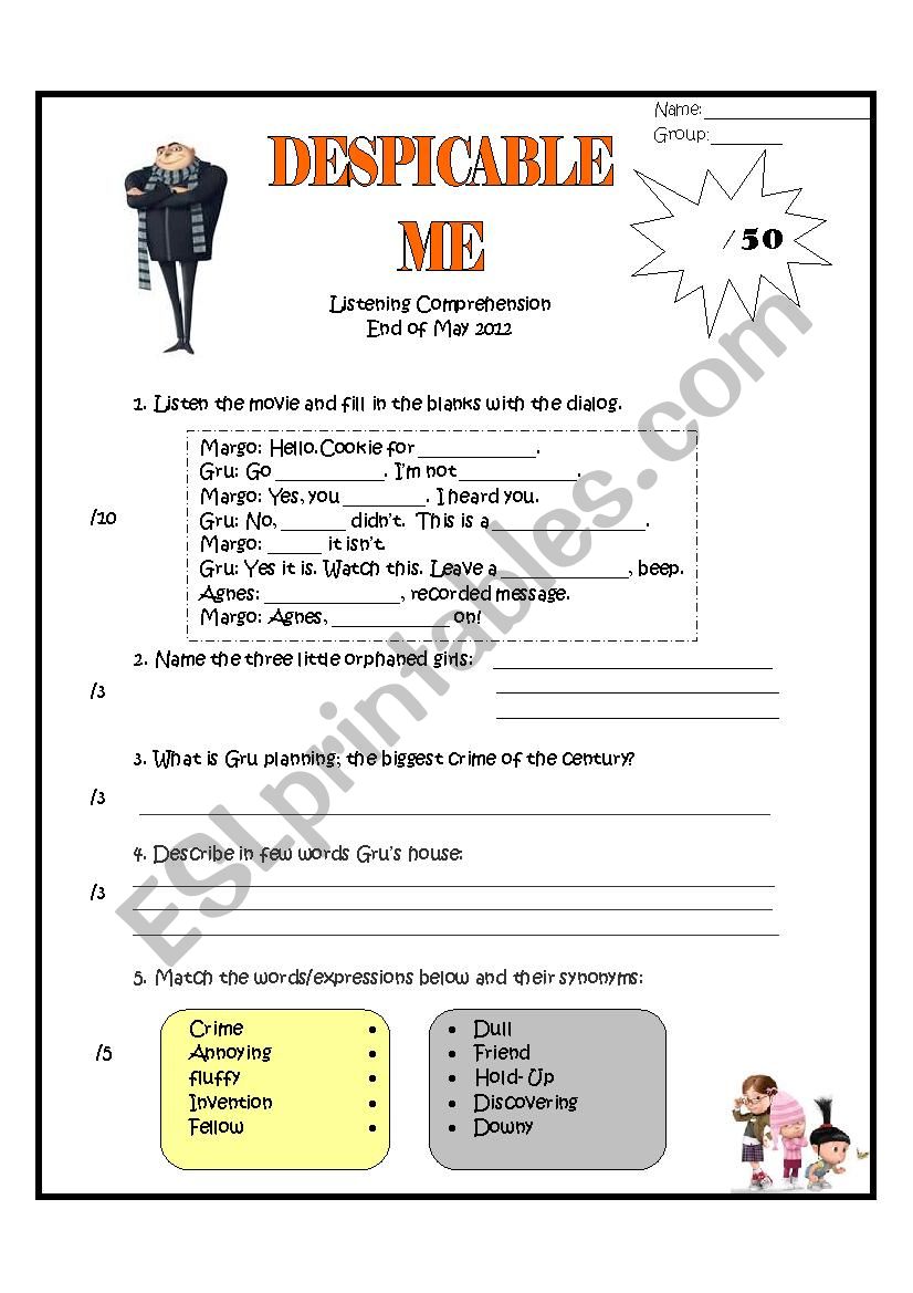 Despicable Me worksheet