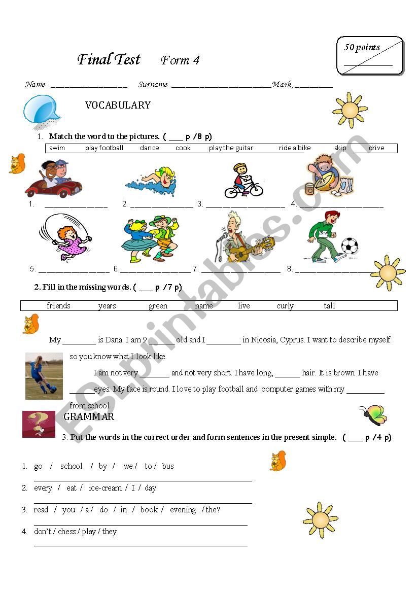 Final test Form 4 worksheet