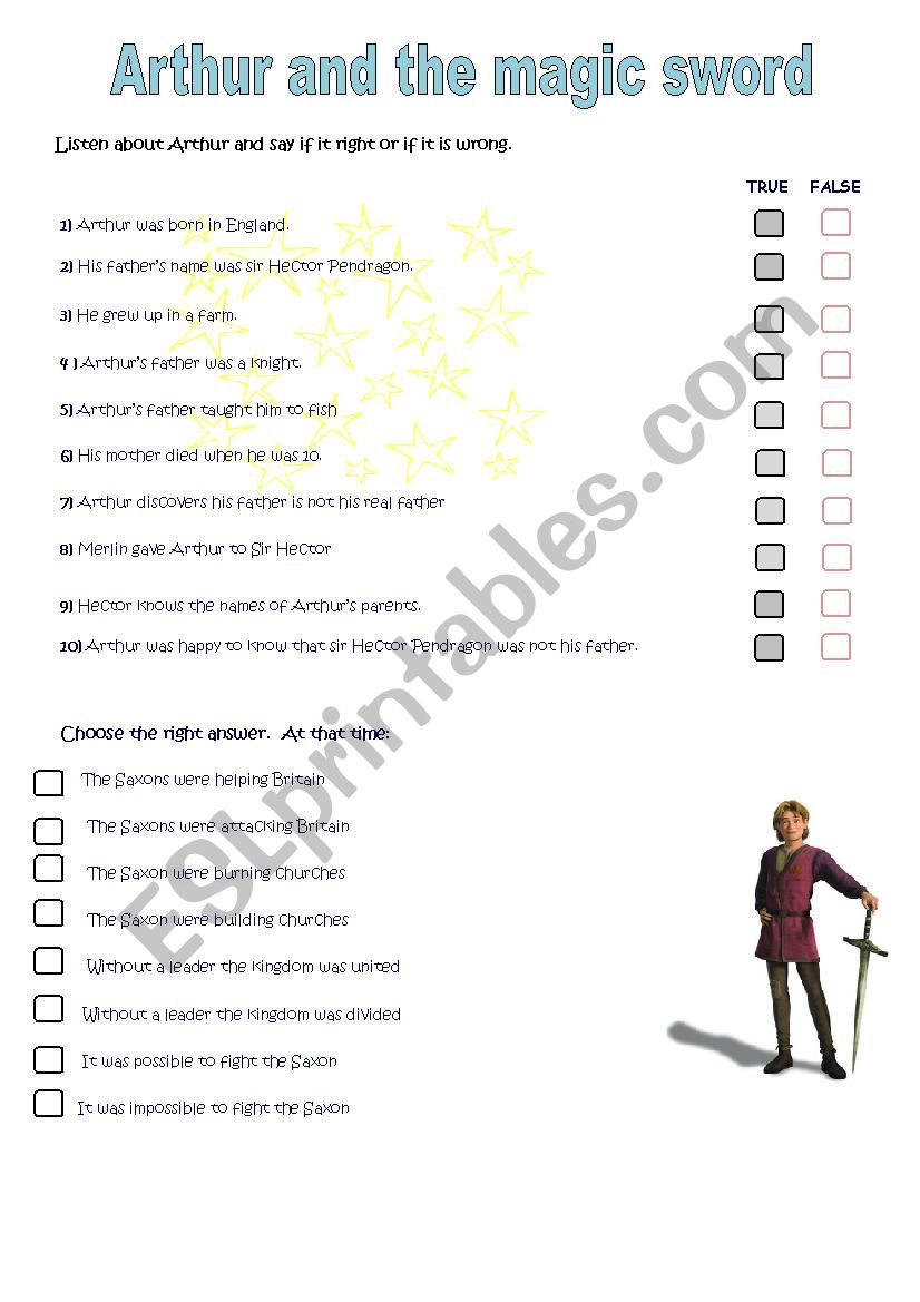 King Arthurs life worksheet