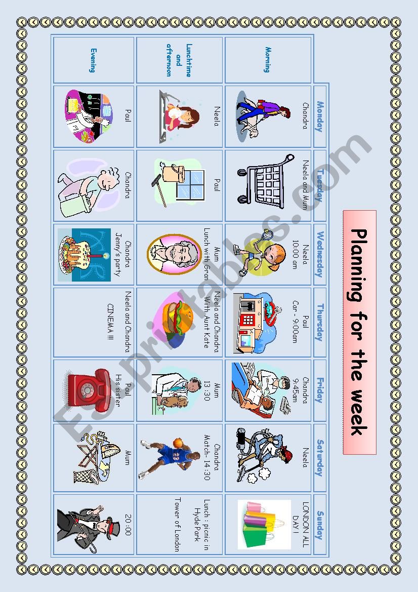 This weekÂ´s planning worksheet