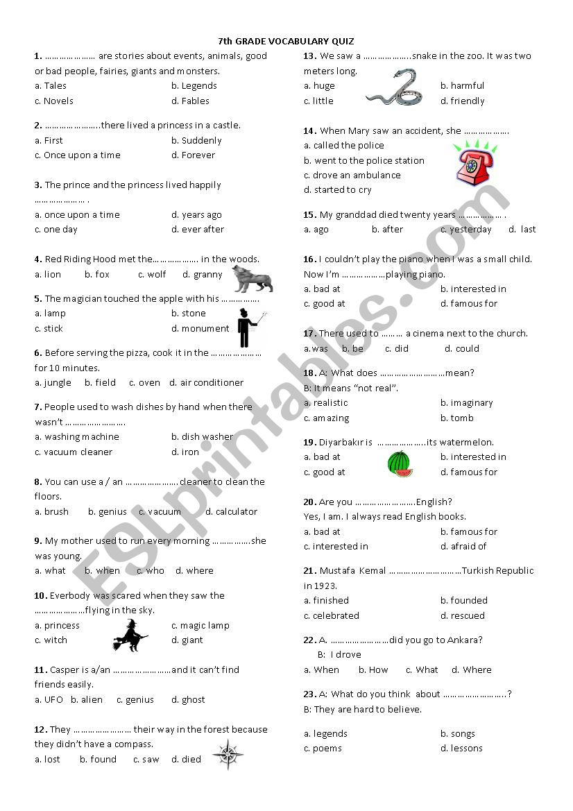 Vocabulary Quiz worksheet