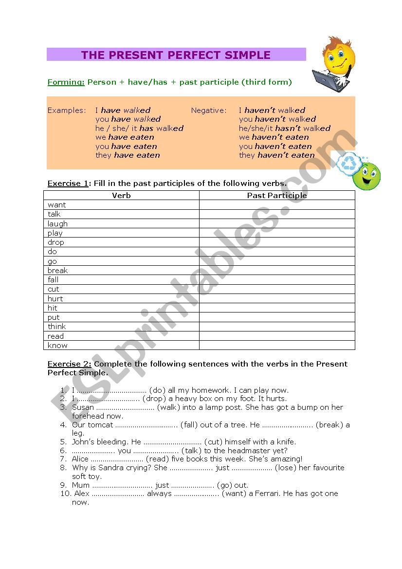 The Present Perfect Simple worksheet