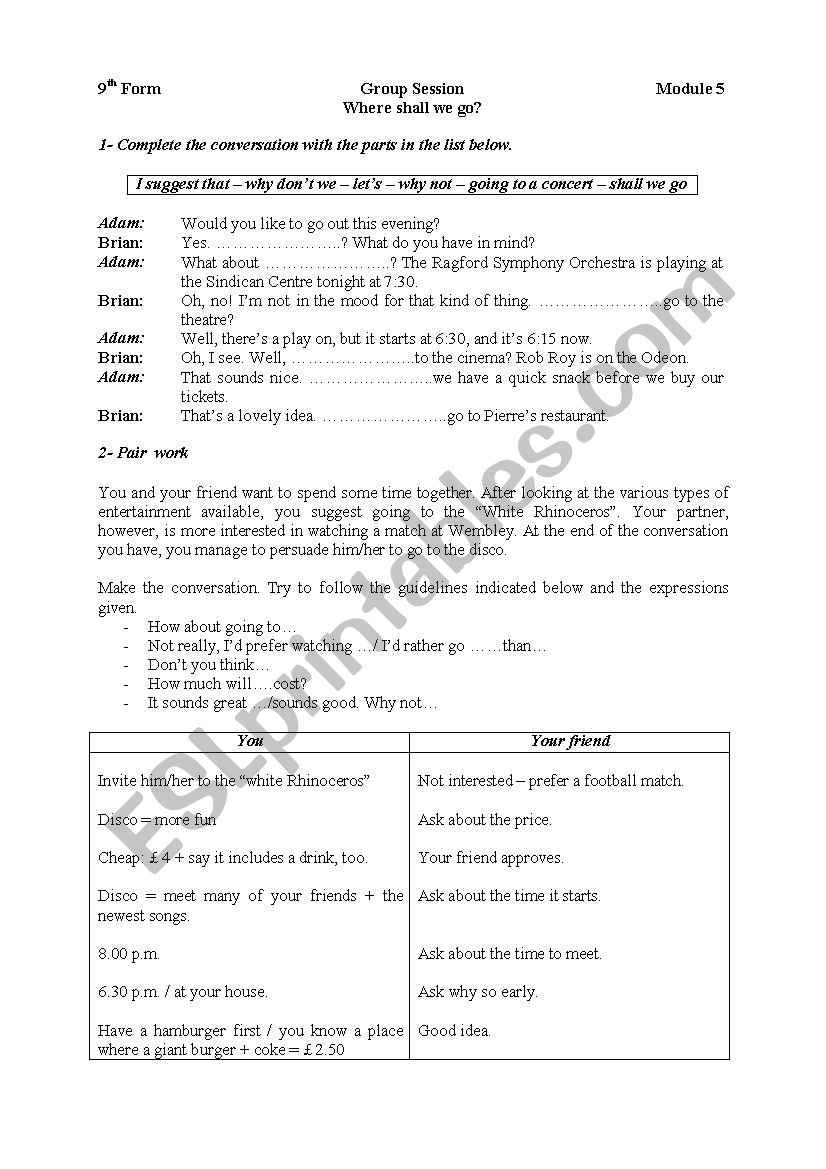 where shall we go? worksheet