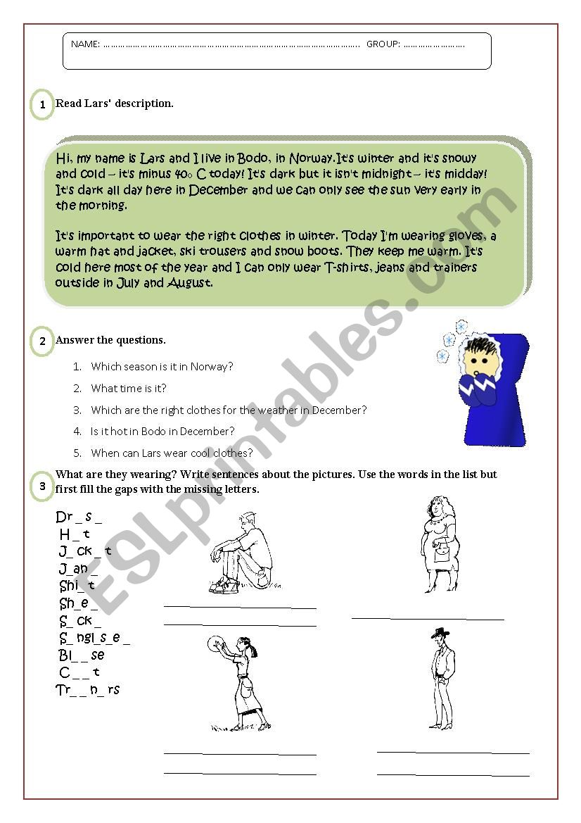 Right clothes 4 the weather worksheet