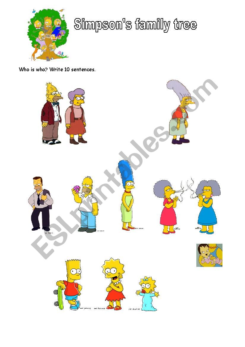 SimpsonÂ´s family tree worksheet