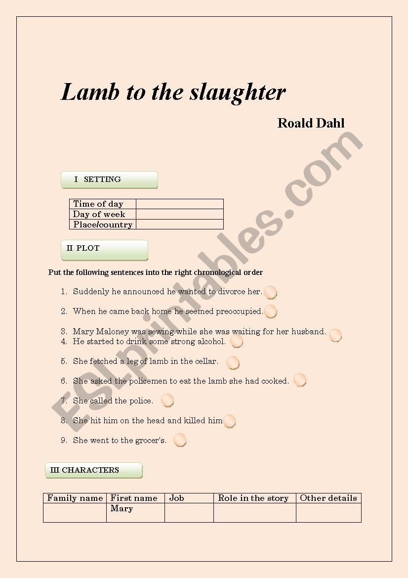 Lamb to the Slaughter worksheet