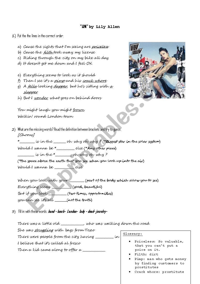 London- Song- Lily Allen worksheet