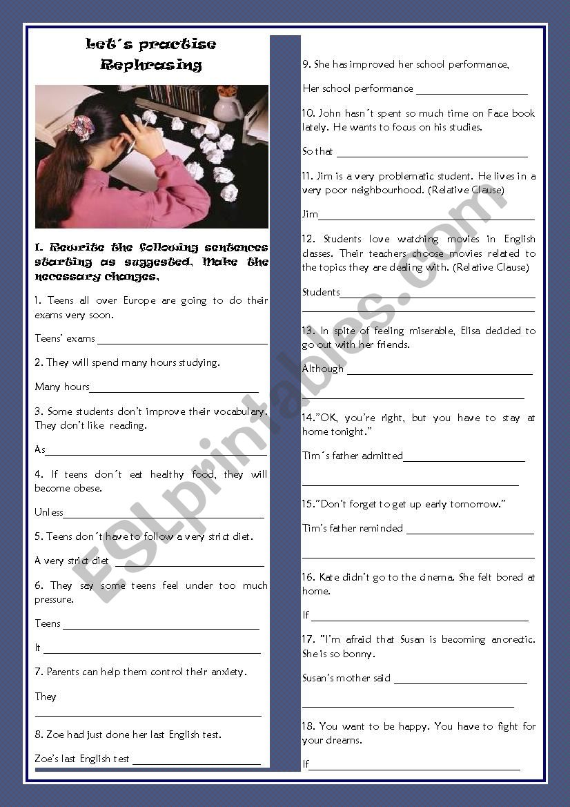 LETS PRACTISE REPHRASING worksheet