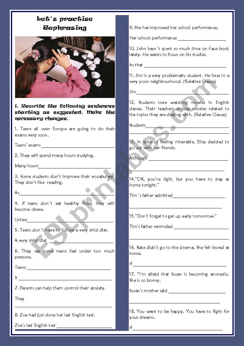 LETÂ´S PRACTISE REPHRASING worksheet
