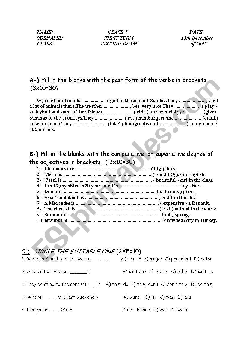 EXAM worksheet