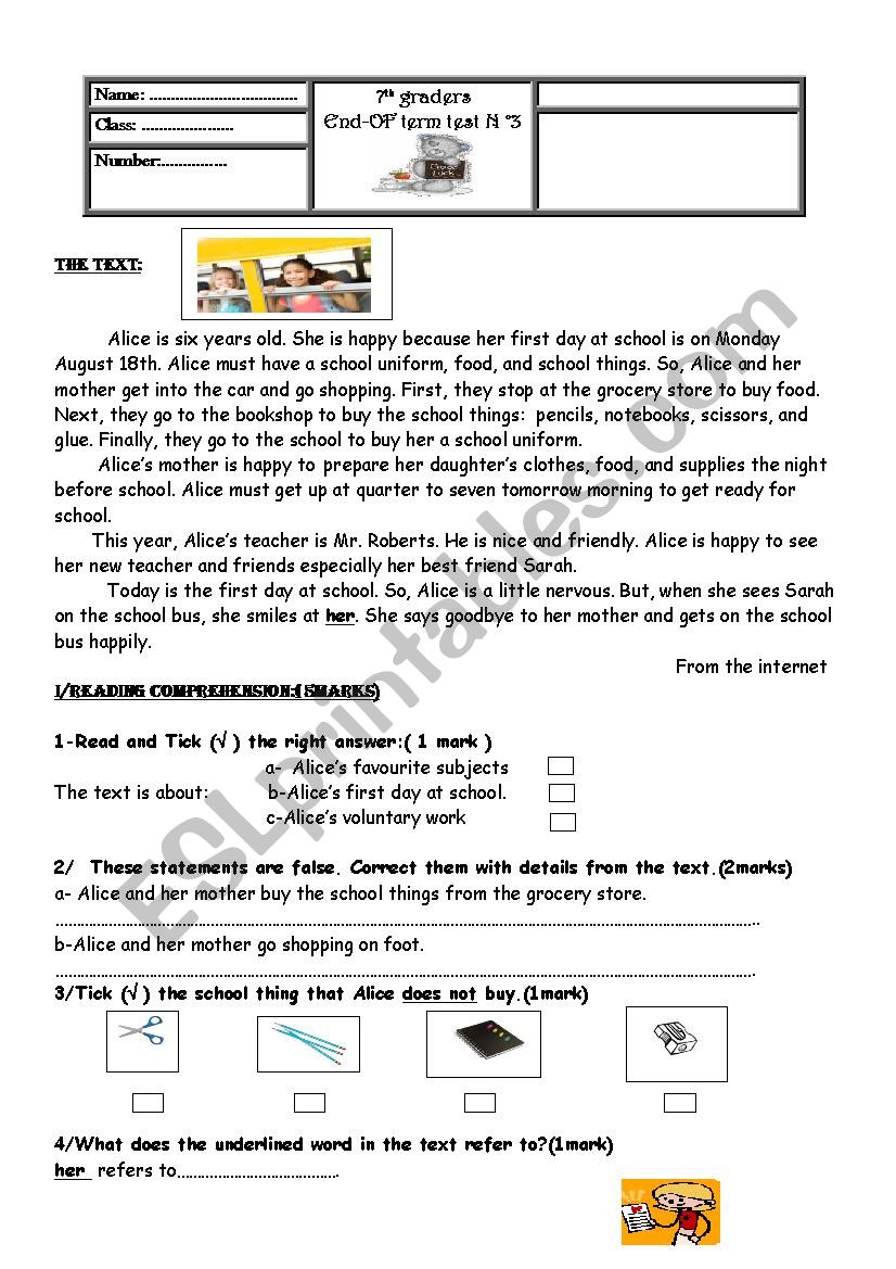 End-Of-Term Test N3 7th Form worksheet
