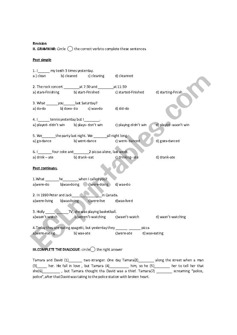 past simple and continuous worksheet
