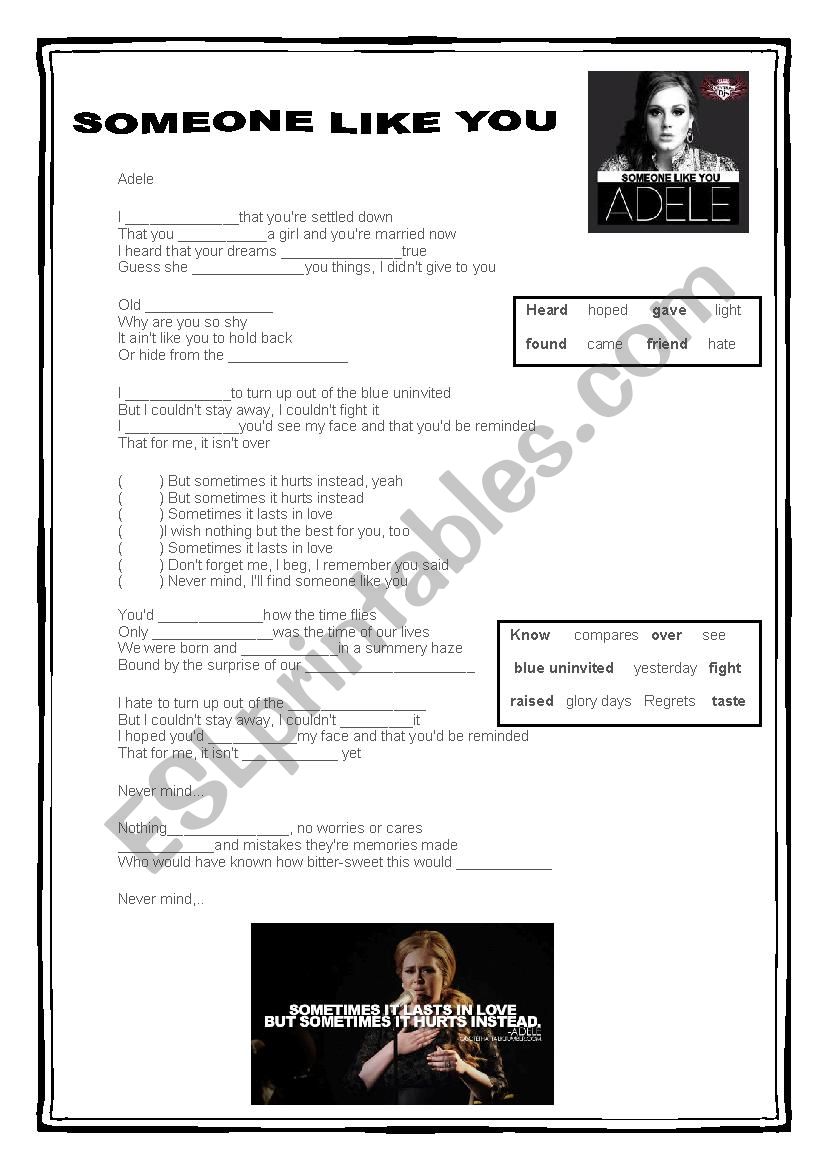 Someone like you worksheet