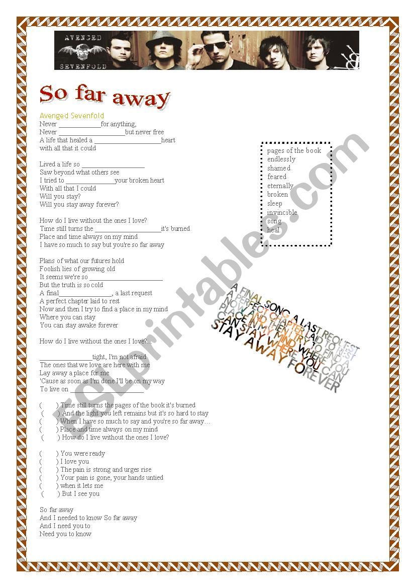 So far away worksheet