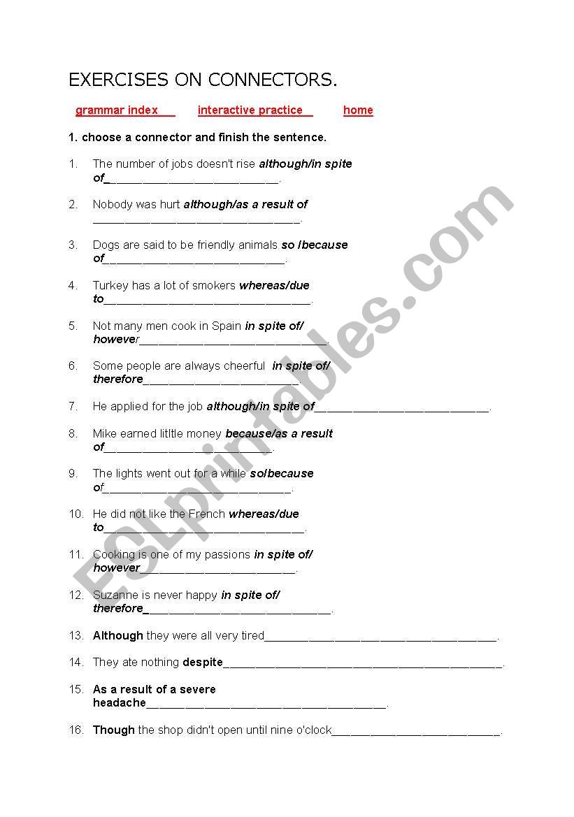 connectors worksheet