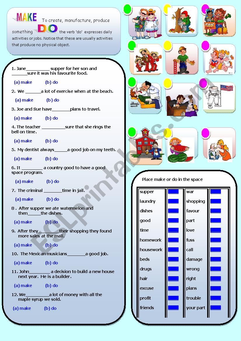 MAKE AND DO worksheet