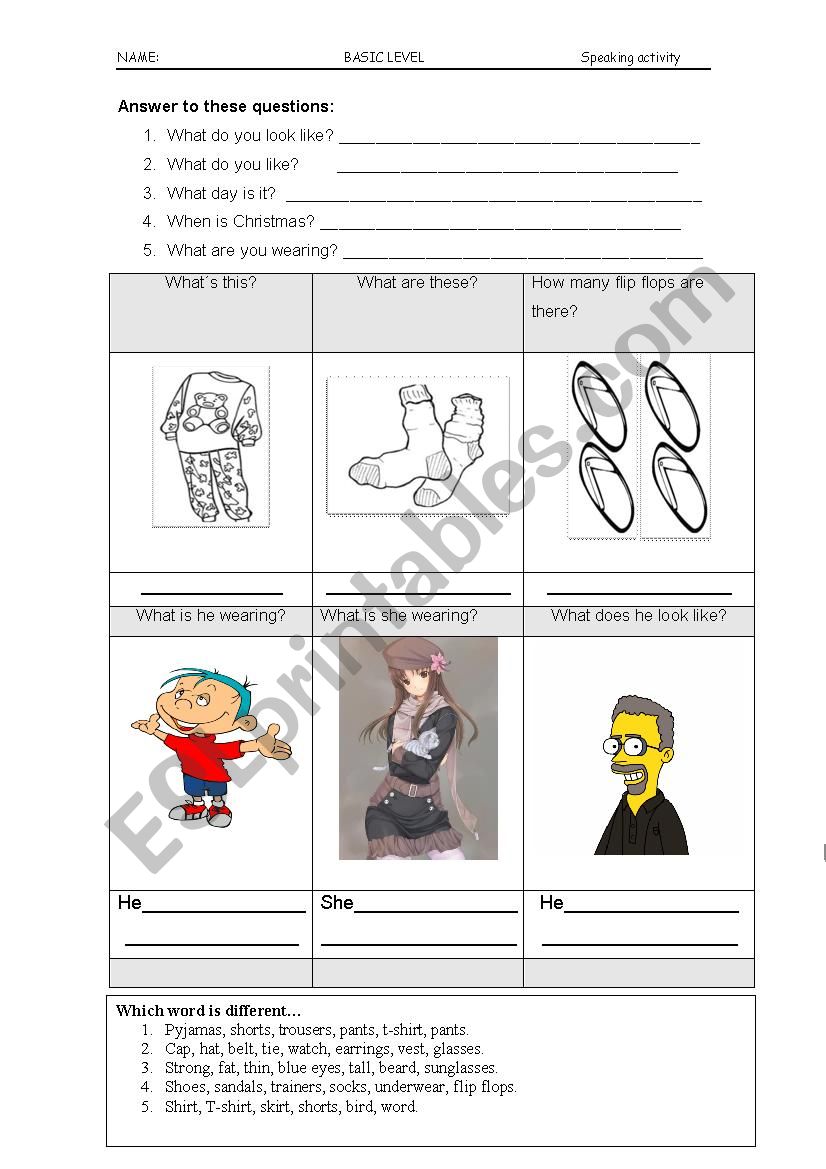 SPEAKING ACTIVITY BASIC LEVEL worksheet