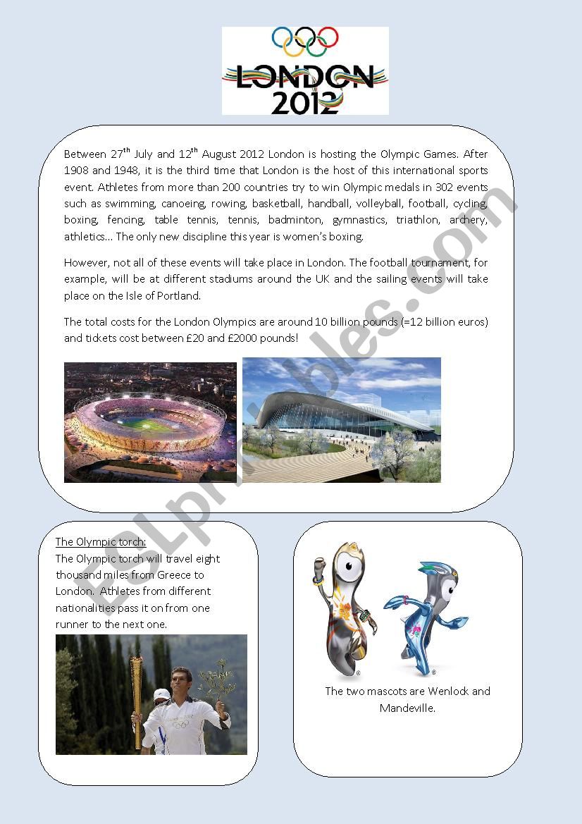 London Olympics worksheet