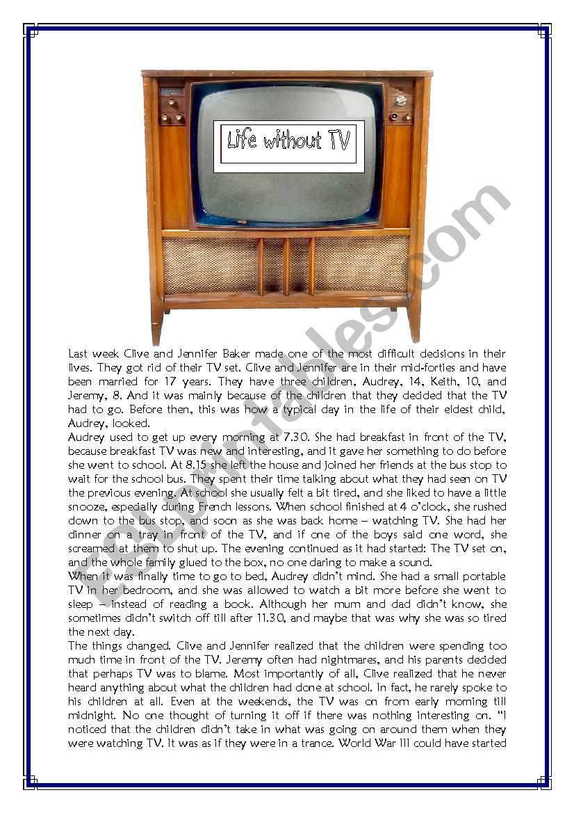 Life without TV worksheet