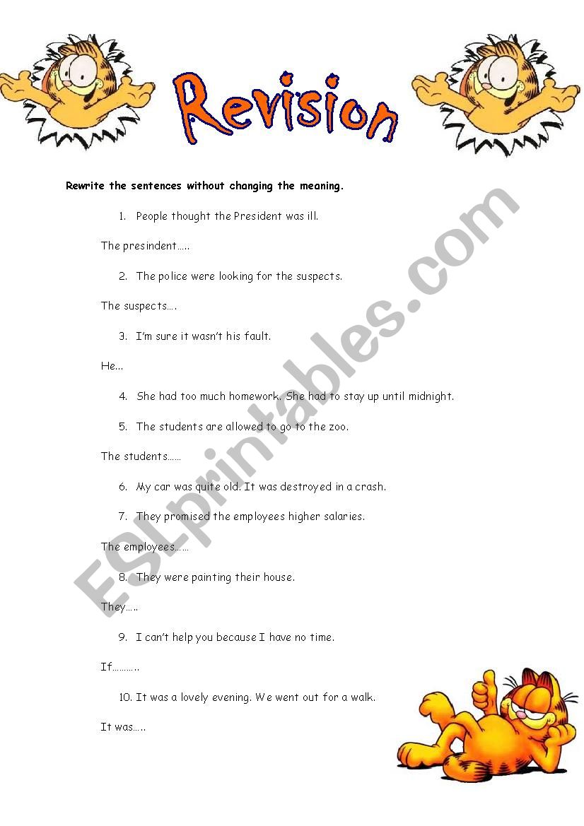 REPHRASING REVISION worksheet