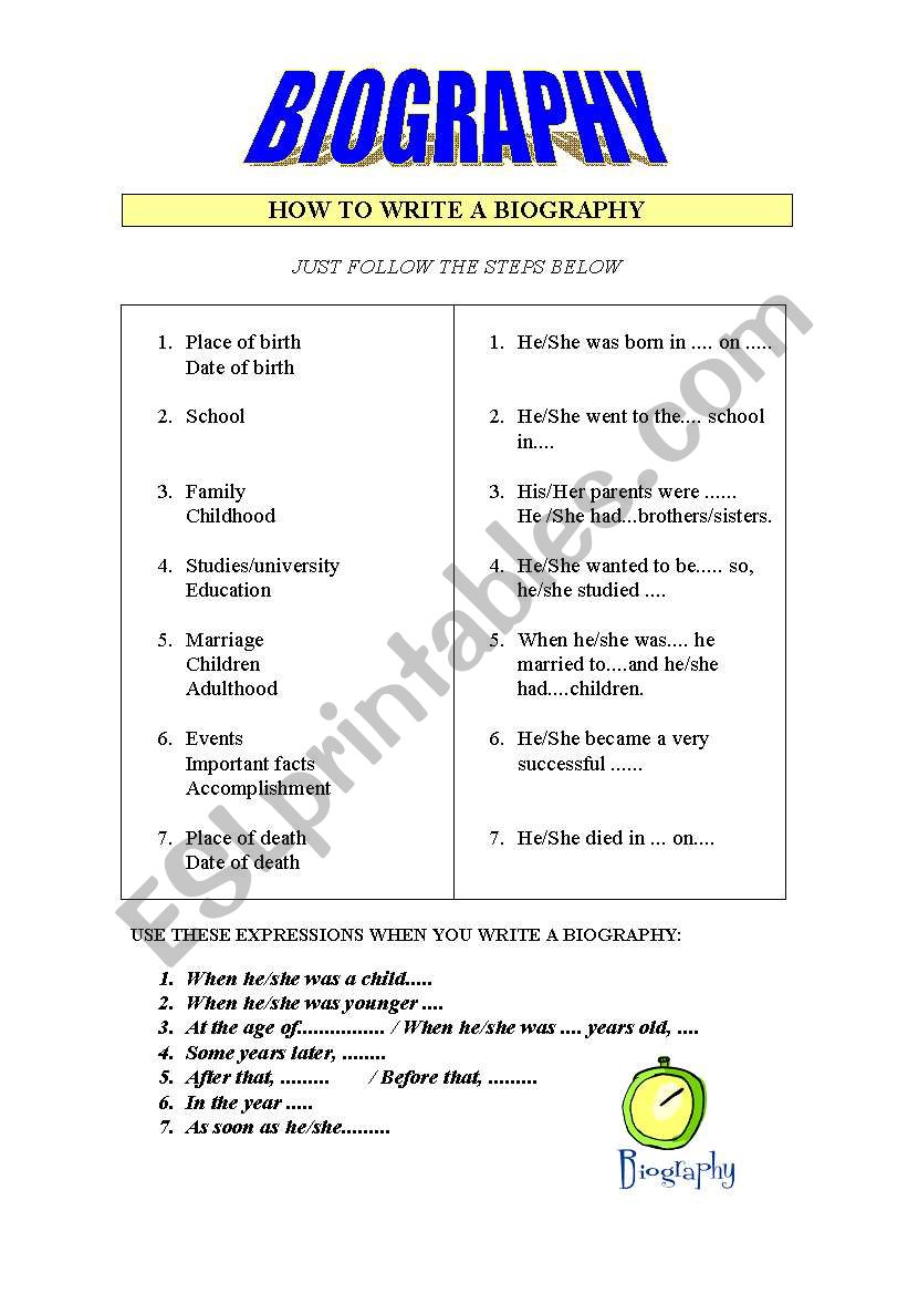 How to write a biography worksheet