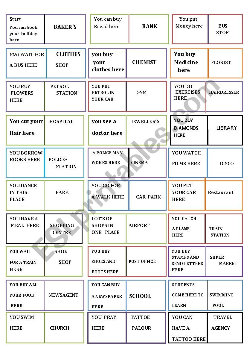  places in town  worksheet