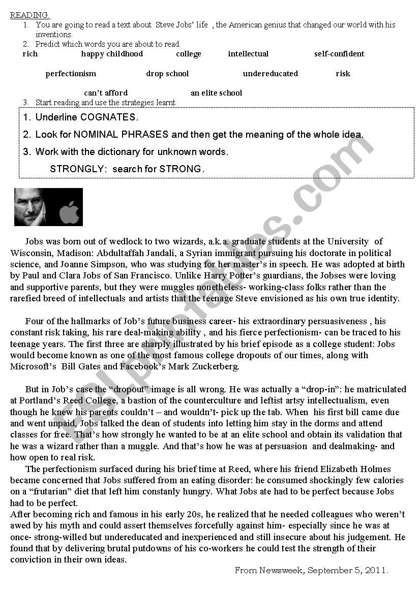 STEVE JOBS worksheet