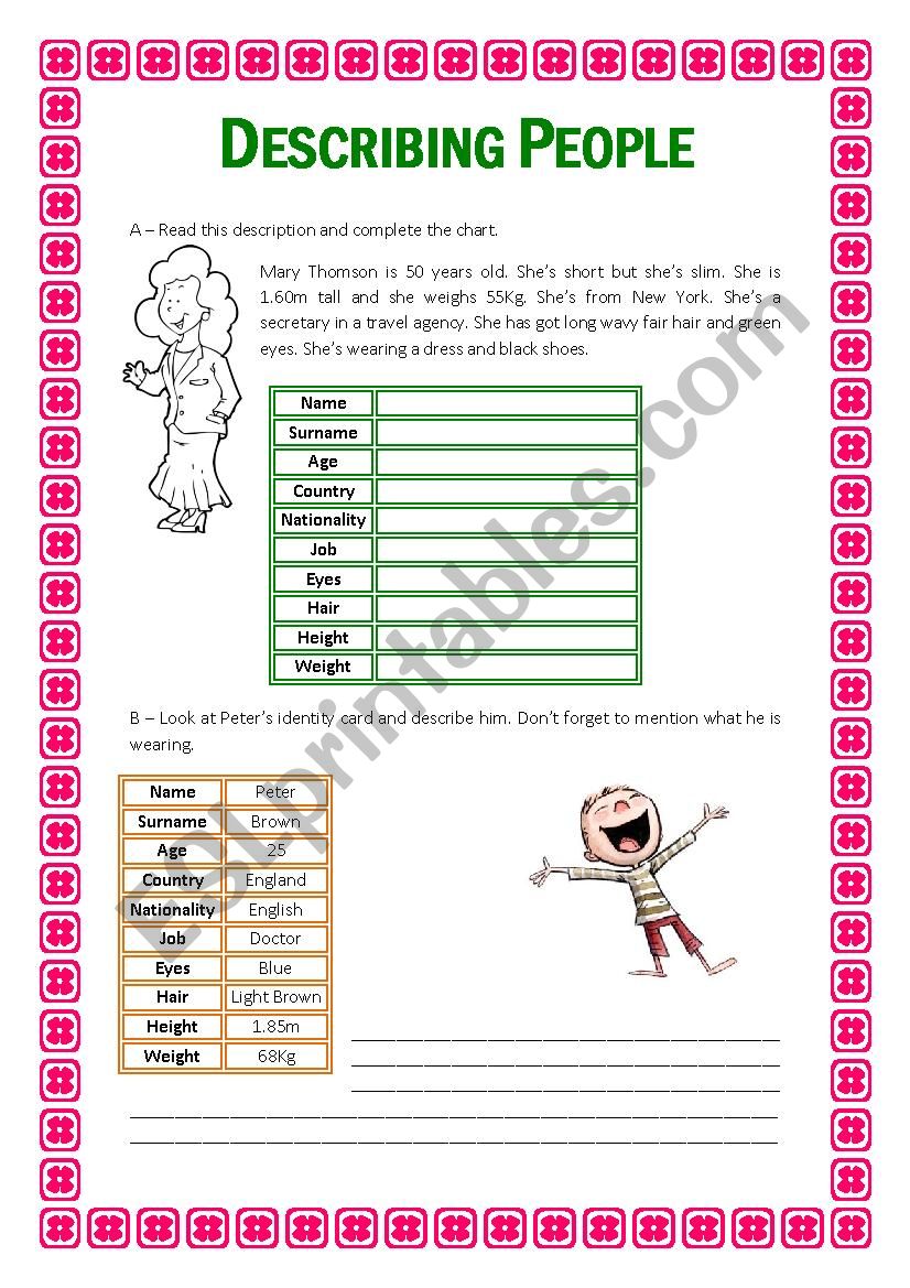 Describing people worksheet