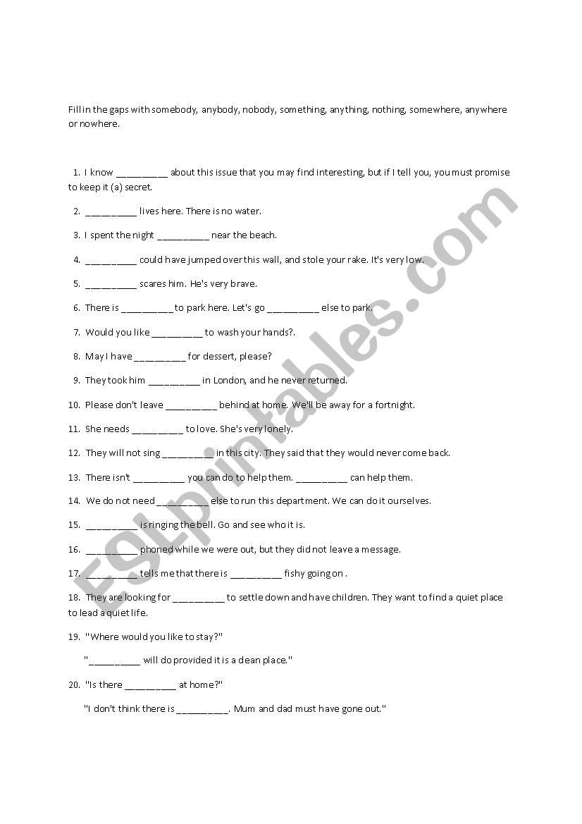 Indefinite Pronoun worksheet