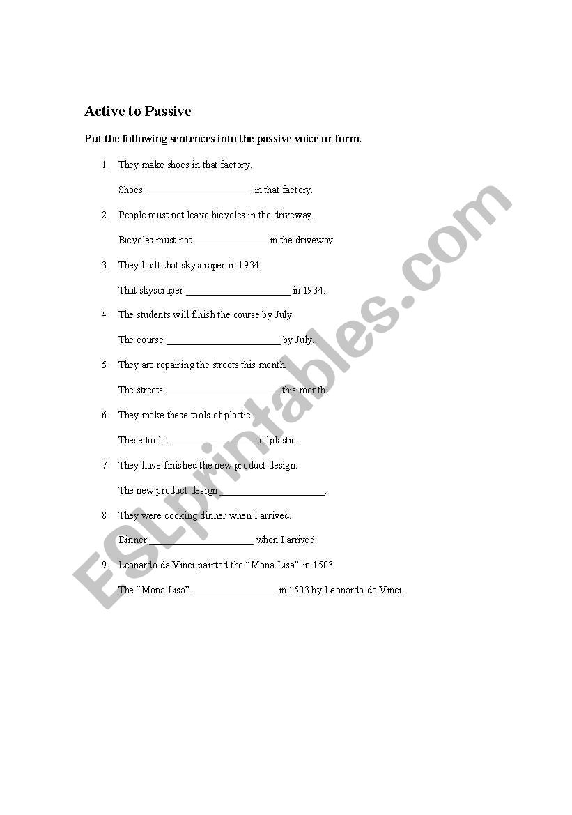 Active to Passive Voice worksheet
