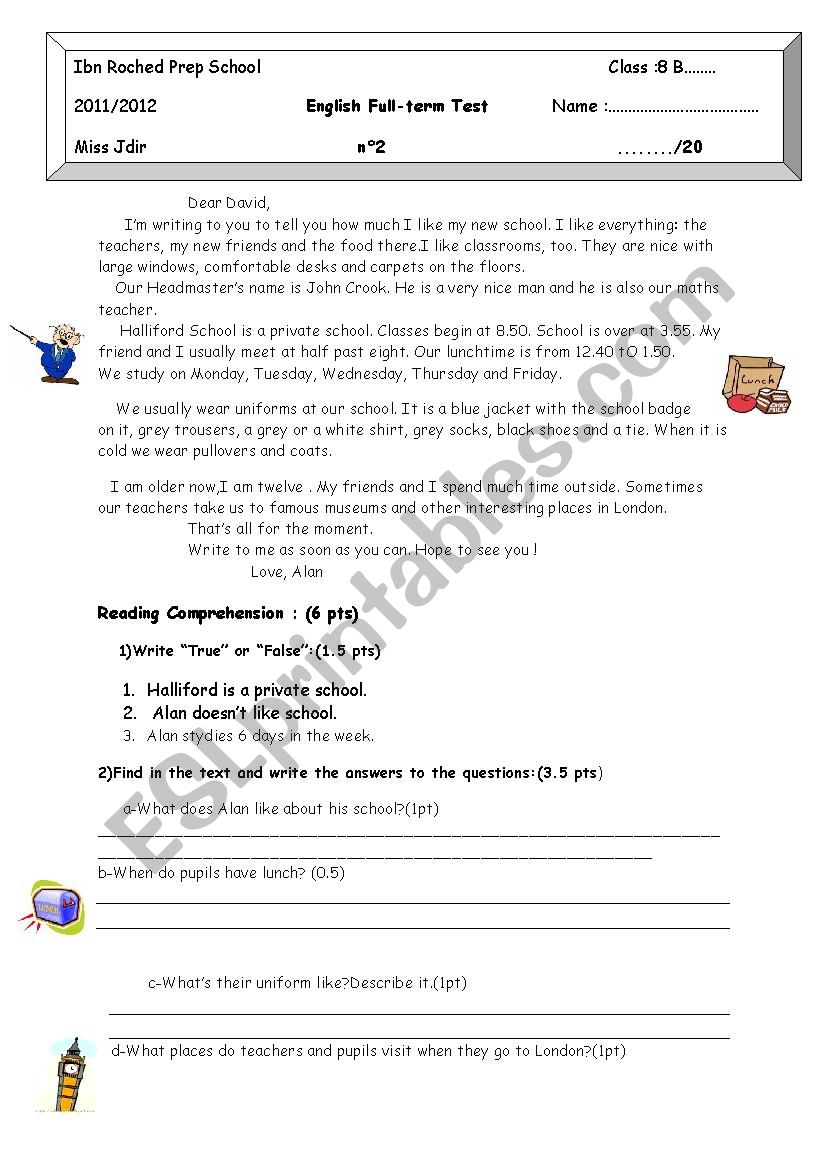 English test NÂ°2 - ESL worksheet by helajdir
