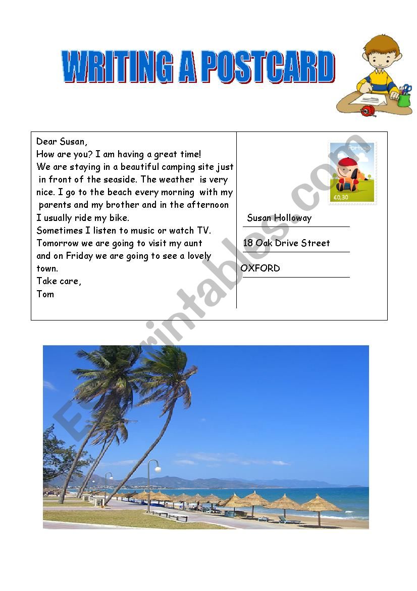 Writing a postcard worksheet