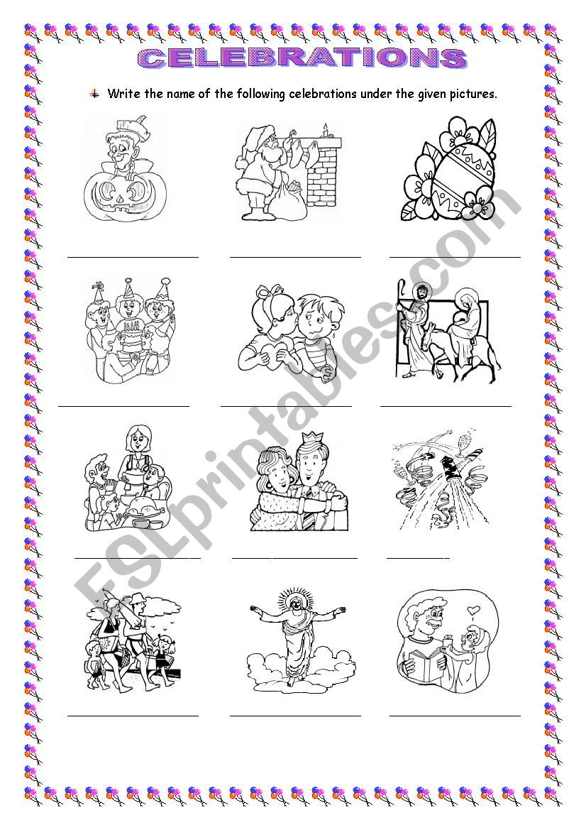 HOLIDAYS AND CELEBRATIONS worksheet