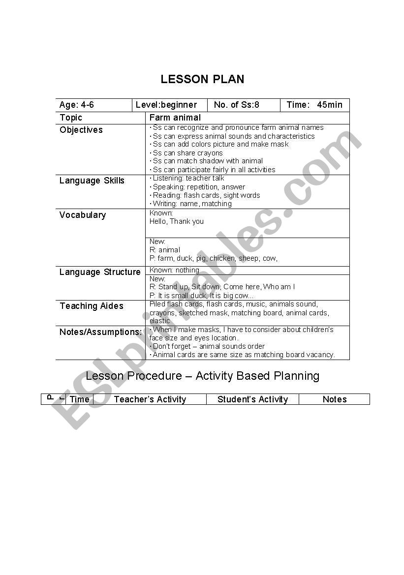 farm animal worksheet