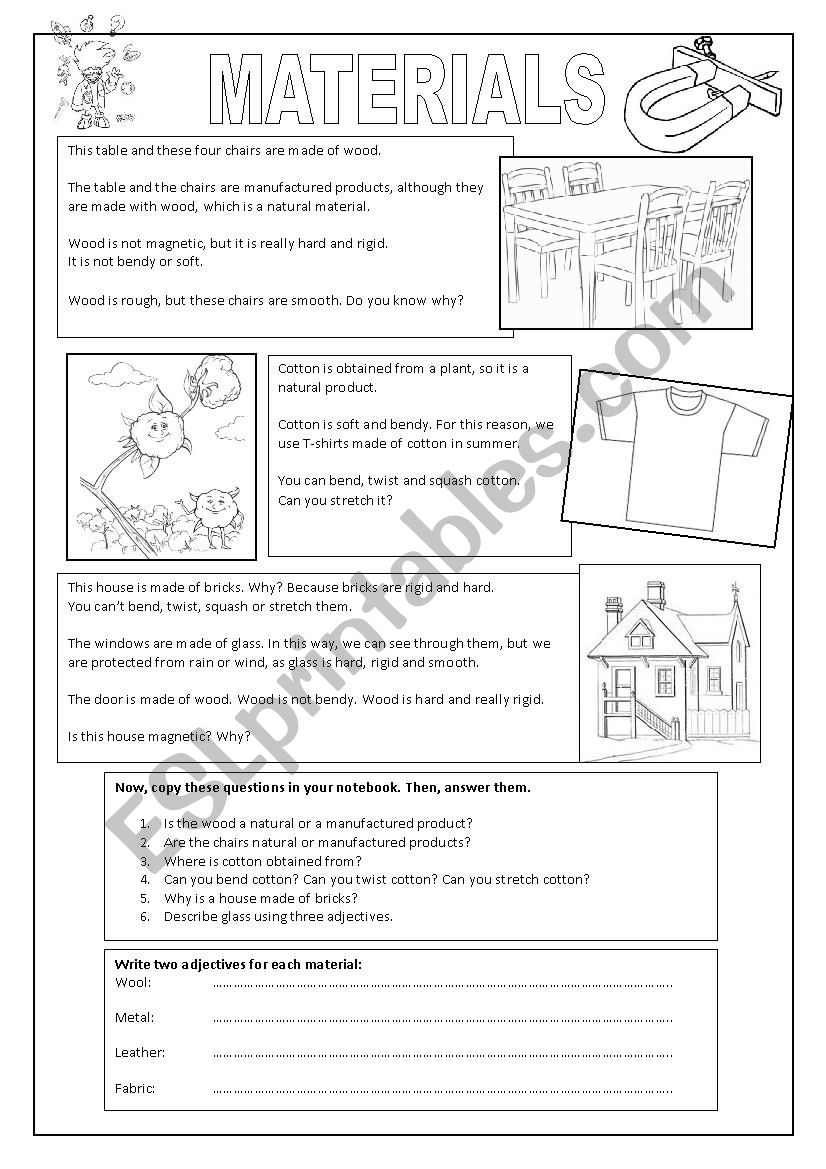 Materials + Adjectives worksheet