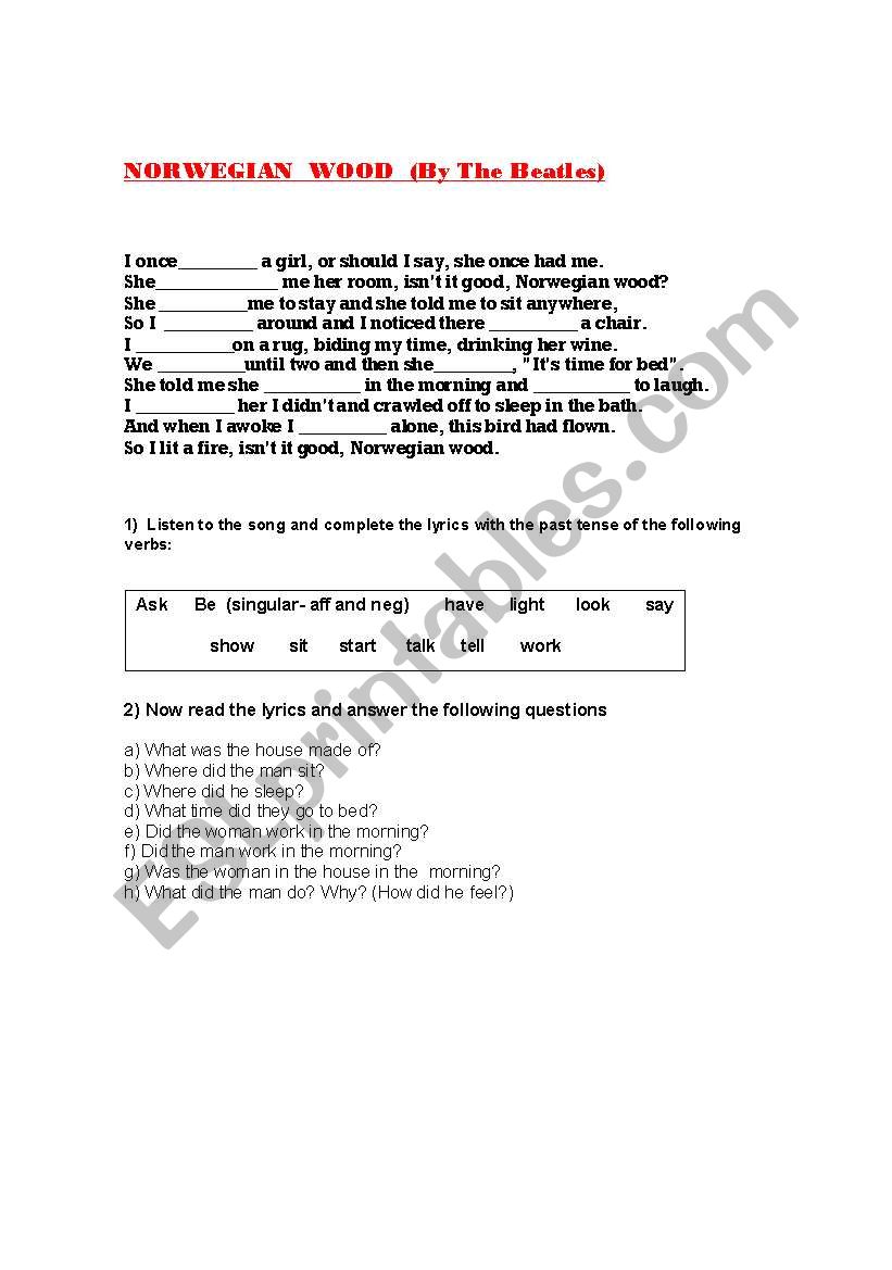 song by the beatles worksheet