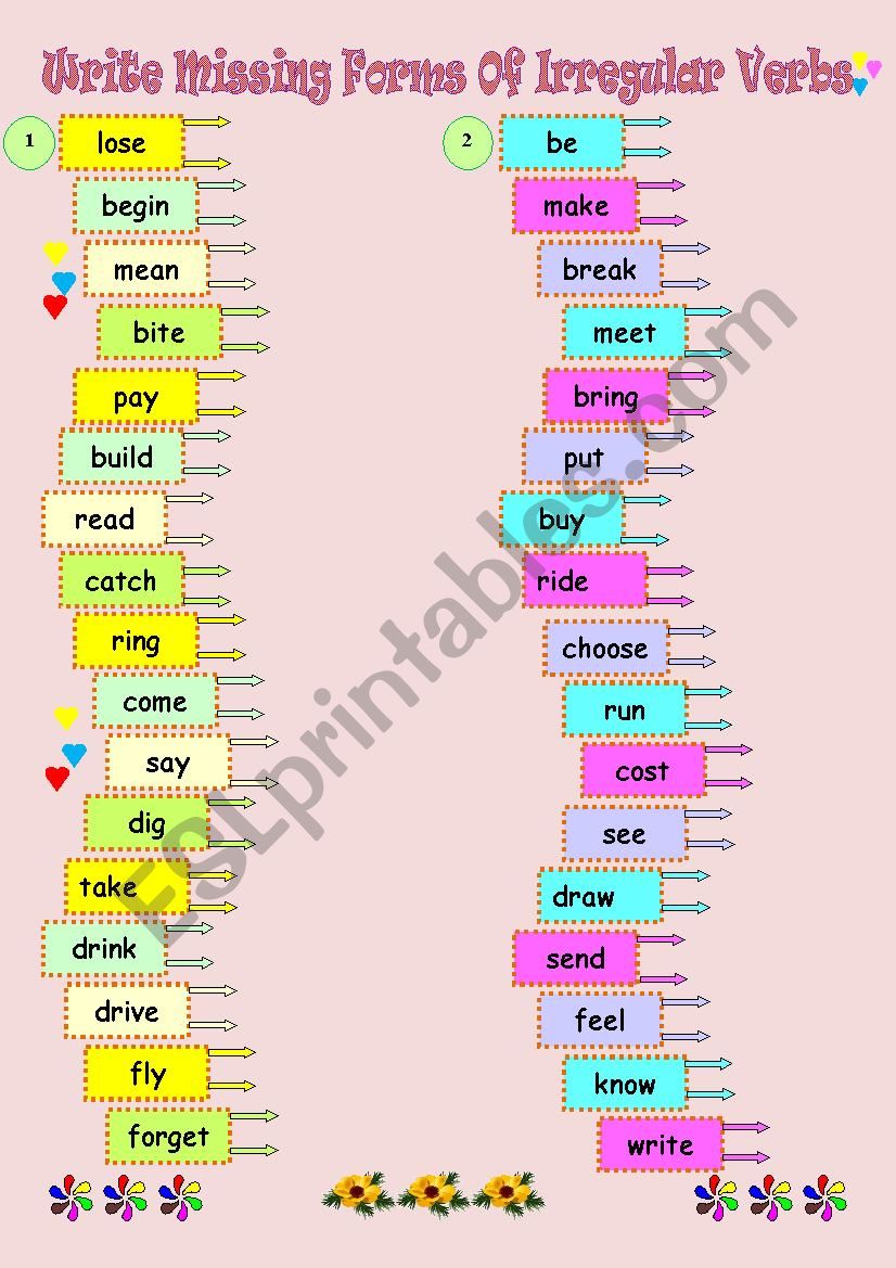 Write Missing Forms Of Irregular Verbs