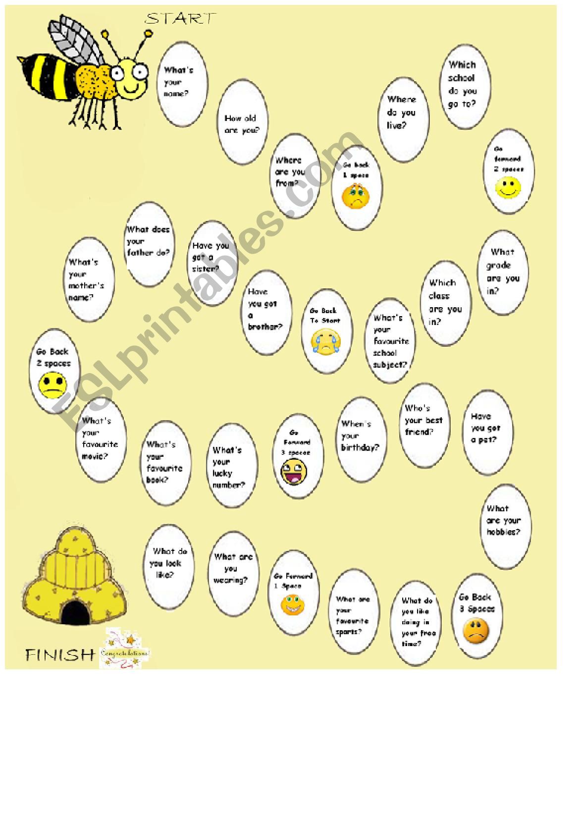 Board Game- All about me worksheet