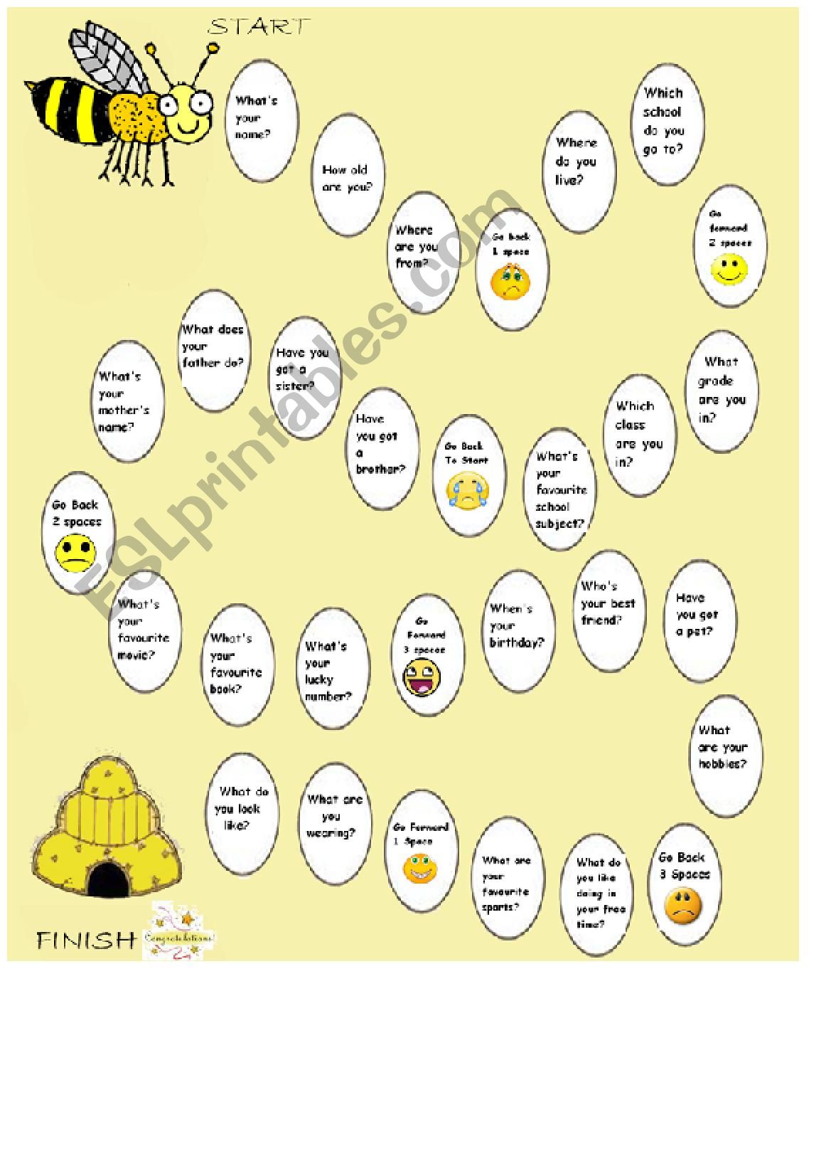 Board Game- All about me worksheet