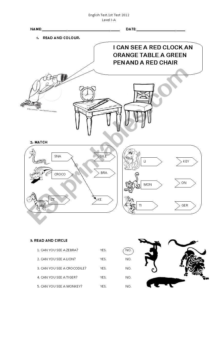 ANIMALS AND SCHOOL OBJECTS worksheet