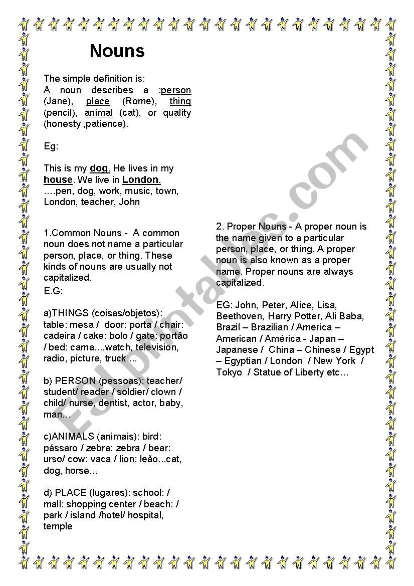 Nouns - Propper and Common  worksheet