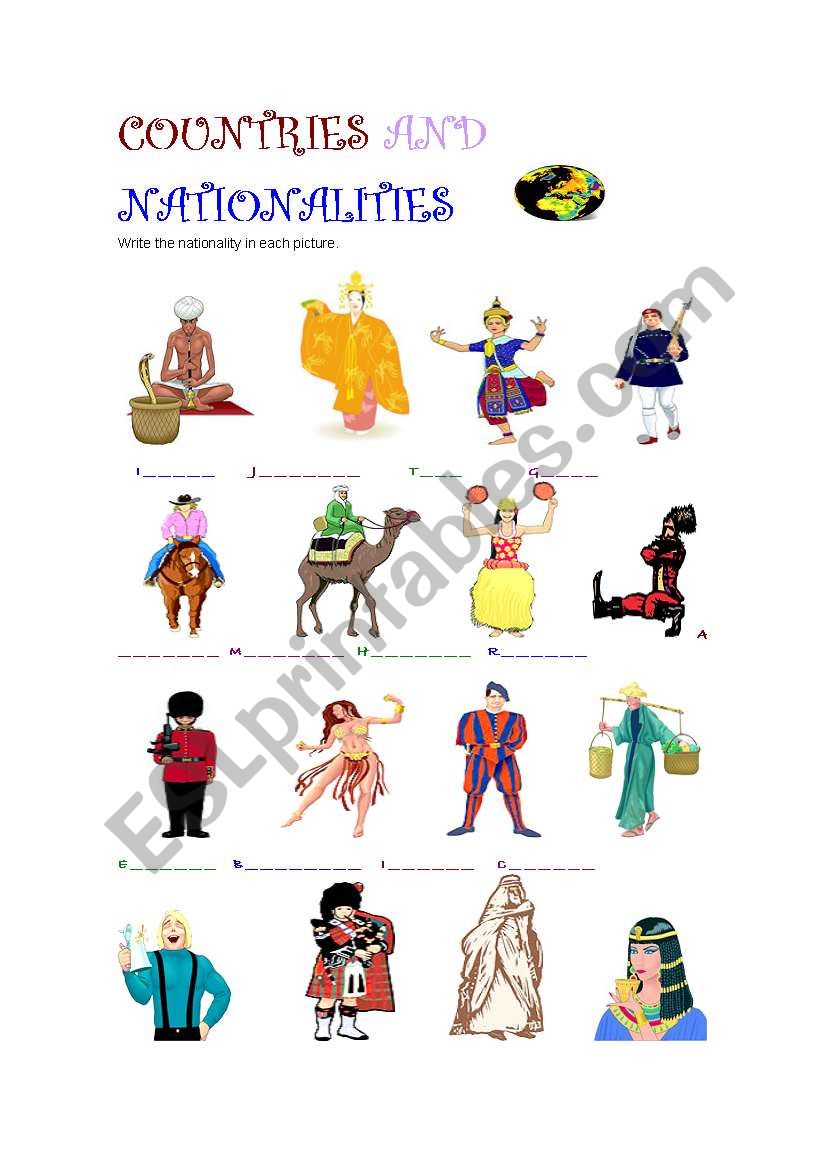 Nationalities worksheet