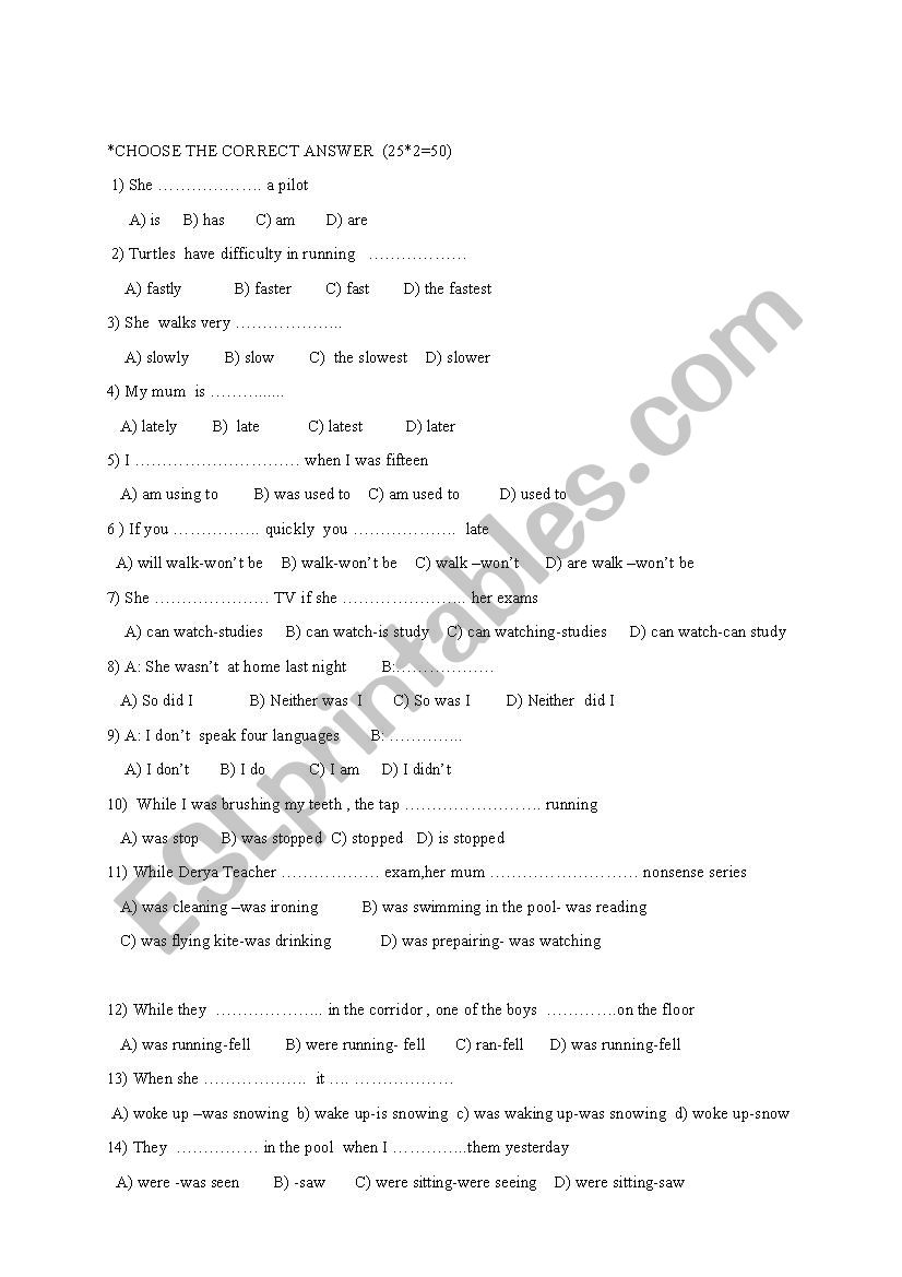 exam worksheet