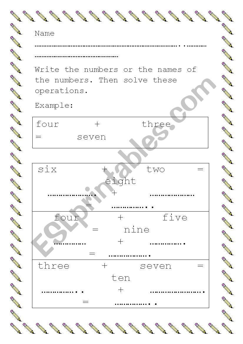 additions and substractions worksheet