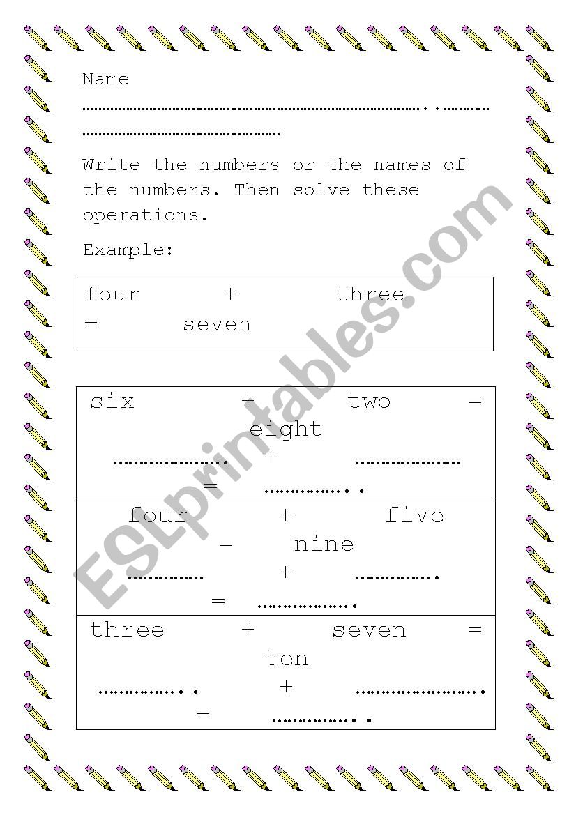 additions and substractions worksheet