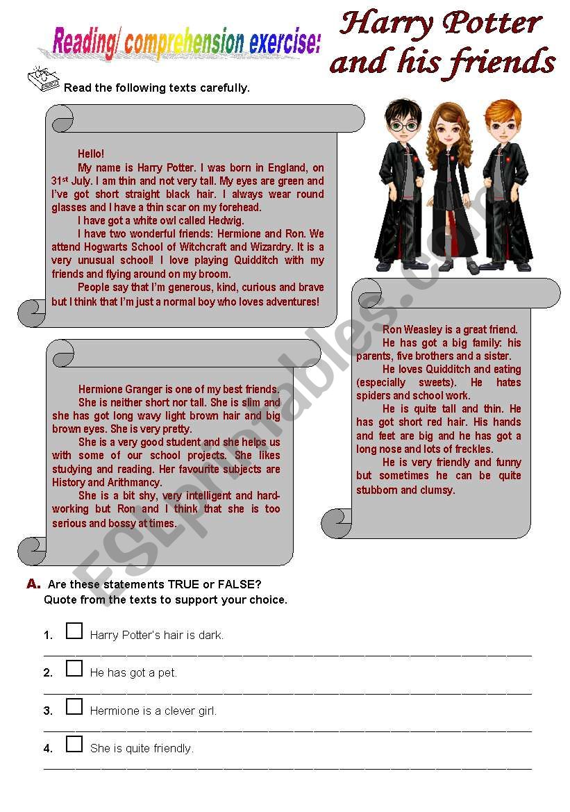 Harry Potter and his friends worksheet